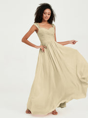 Col En Cœur Mousseline Robes Avec Dentelle Mancherons Champagne