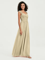 Col En Cœur Mousseline Robes Avec Dentelle Mancherons Champagne