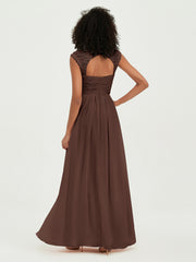 Col En Cœur Mousseline Robes Avec Dentelle Mancherons Chocolat