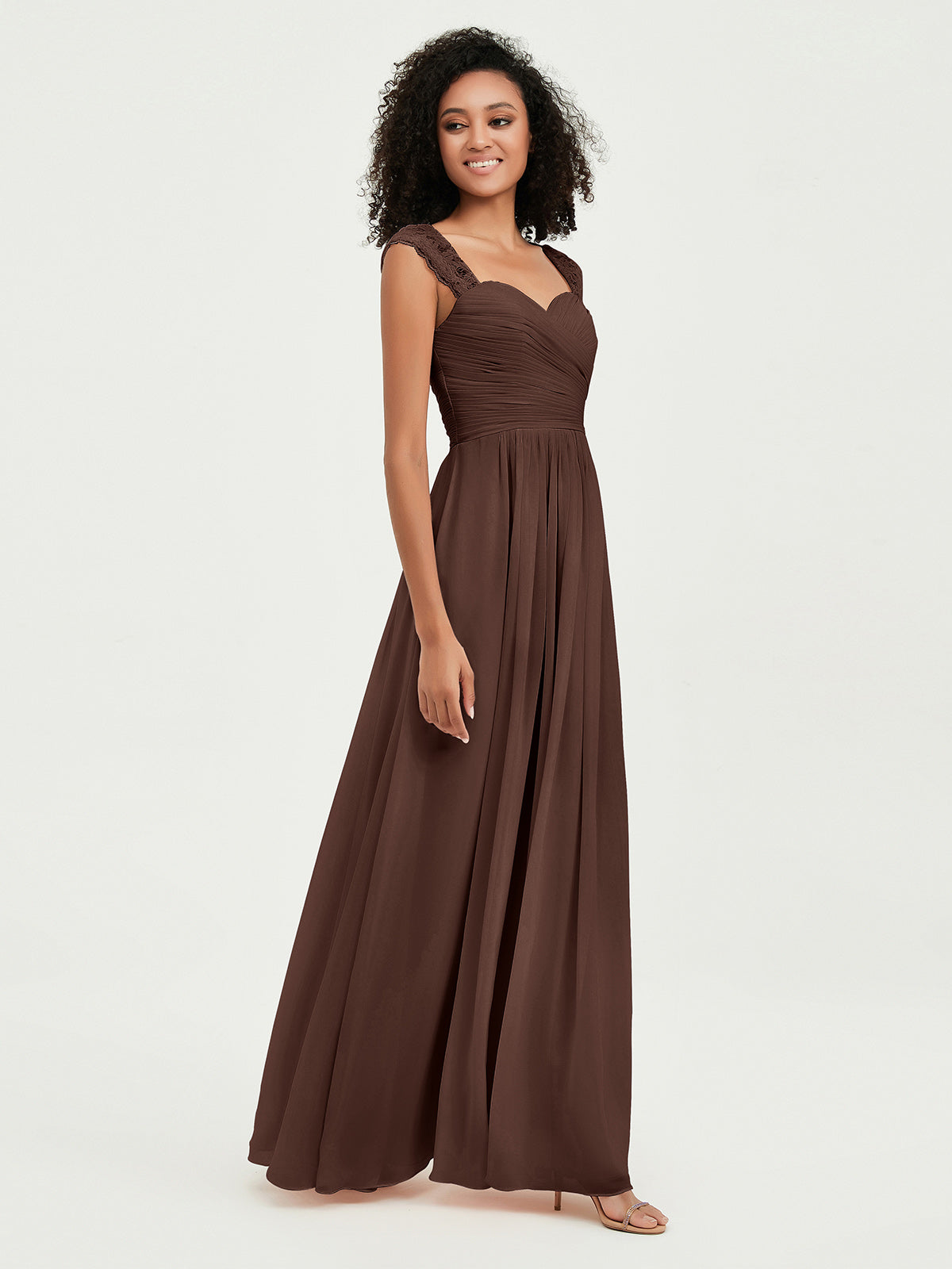 Col En Cœur Mousseline Robes Avec Dentelle Mancherons Chocolat