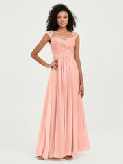 Col En Cœur Mousseline Robes Avec Dentelle Mancherons Corail