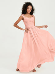 Col En Cœur Mousseline Robes Avec Dentelle Mancherons Corail