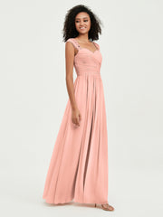 Col En Cœur Mousseline Robes Avec Dentelle Mancherons Corail