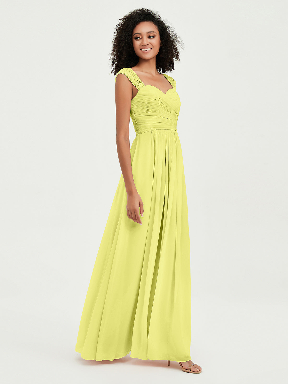 Col En Cœur Mousseline Robes Avec Dentelle Mancherons Jonquille