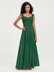 Col En Cœur Mousseline Robes Avec Dentelle Mancherons Vert Foncé