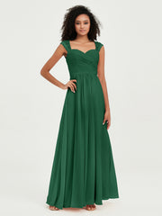Col En Cœur Mousseline Robes Avec Dentelle Mancherons Vert Foncé