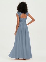 Col En Cœur Mousseline Robes Avec Dentelle Mancherons Bleu Poudré