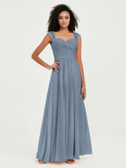 Col En Cœur Mousseline Robes Avec Dentelle Mancherons Bleu Poudré