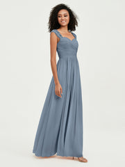 Col En Cœur Mousseline Robes Avec Dentelle Mancherons Bleu Poudré