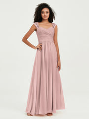 Col En Cœur Mousseline Robes Avec Dentelle Mancherons Rose Poudré