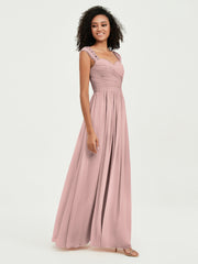 Col En Cœur Mousseline Robes Avec Dentelle Mancherons Rose Poudré