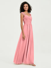 Col En Cœur Mousseline Robes Avec Dentelle Mancherons Flamant