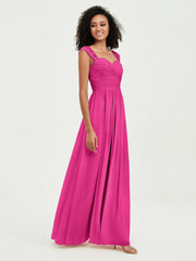 Col En Cœur Mousseline Robes Avec Dentelle Mancherons Fuchsia