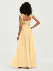 Col En Cœur Mousseline Robes Avec Dentelle Mancherons Or