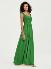 Col En Cœur Mousseline Robes Avec Dentelle Mancherons Vert