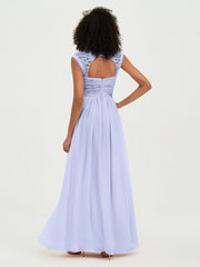 Col En Cœur Mousseline Robes Avec Dentelle Mancherons Lavande