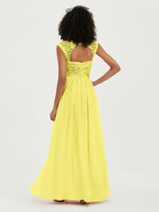 Col En Cœur Mousseline Robes Avec Dentelle Mancherons Citron