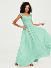 Col En Cœur Mousseline Robes Avec Dentelle Mancherons Vert Menthe