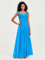 Col En Cœur Mousseline Robes Avec Dentelle Mancherons Bleu Océan