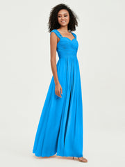 Col En Cœur Mousseline Robes Avec Dentelle Mancherons Bleu Océan