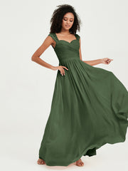 Col En Cœur Mousseline Robes Avec Dentelle Mancherons Olive Verte