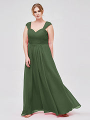 Col En Cœur Mousseline Robes Avec Dentelle Mancherons Olive Verte Grande Taille