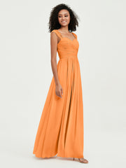 Col En Cœur Mousseline Robes Avec Dentelle Mancherons Orange