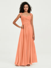 Col En Cœur Mousseline Robes Avec Dentelle Mancherons Papaye