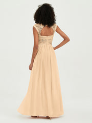 Col En Cœur Mousseline Robes Avec Dentelle Mancherons Pêche