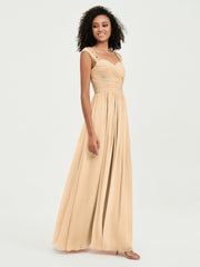 Col En Cœur Mousseline Robes Avec Dentelle Mancherons Pêche