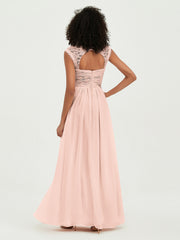 Col En Cœur Mousseline Robes Avec Dentelle Mancherons Rose Perle