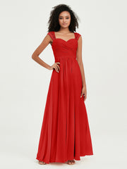 Col En Cœur Mousseline Robes Avec Dentelle Mancherons Rouge