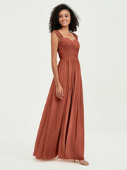 Col En Cœur Mousseline Robes Avec Dentelle Mancherons Rouille