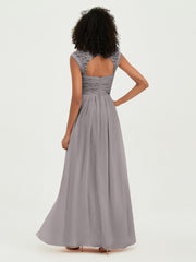 Col En Cœur Mousseline Robes Avec Dentelle Mancherons Argent