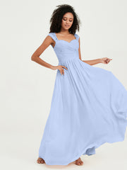 Col En Cœur Mousseline Robes Avec Dentelle Mancherons Bleu Ciel