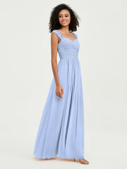 Col En Cœur Mousseline Robes Avec Dentelle Mancherons Bleu Ciel