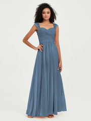 Col En Cœur Mousseline Robes Avec Dentelle Mancherons Bleu de Schiste