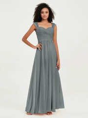 Col En Cœur Mousseline Robes Avec Dentelle Mancherons Gris Acier