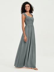 Col En Cœur Mousseline Robes Avec Dentelle Mancherons Gris Acier