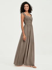 Col En Cœur Mousseline Robes Avec Dentelle Mancherons Taupe