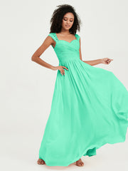 Col En Cœur Mousseline Robes Avec Dentelle Mancherons Turquoise