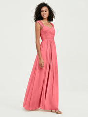 Col En Cœur Mousseline Robes Avec Dentelle Mancherons Pastèque