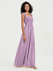 Col En Cœur Mousseline Robes Avec Dentelle Mancherons Glycine