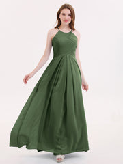 Longue Mousseline Licou Robes Demoiselle d'Honneur Olive Verte Grande Taille