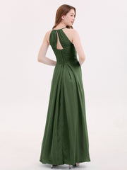 Longue Mousseline Licou Robes Demoiselle d'Honneur Olive Verte Grande Taille