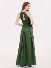 Longue Mousseline Licou Robes Demoiselle d'Honneur Olive Verte