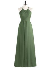 Longue Mousseline Licou Robes Demoiselle d'Honneur Olive Verte