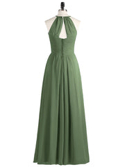 Longue Mousseline Licou Robes Demoiselle d'Honneur Olive Verte