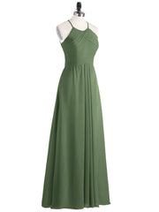 Longue Mousseline Licou Robes Demoiselle d'Honneur Olive Verte Grande Taille