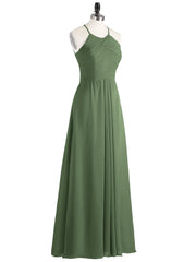 Longue Mousseline Licou Robes Demoiselle d'Honneur Olive Verte